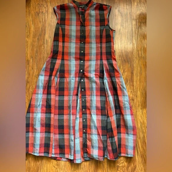 Brooks Brothers Red and Blue Plaid Midi Dress Cap Sleeveless Seersucker Size 8 - Picture 3 of 9